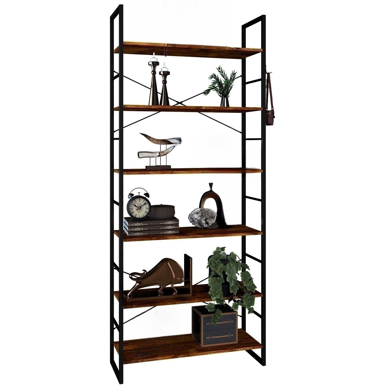 SAILUN 6 Tier Bookshelf, Free Standing Bookcase, Industrial Book Shelf