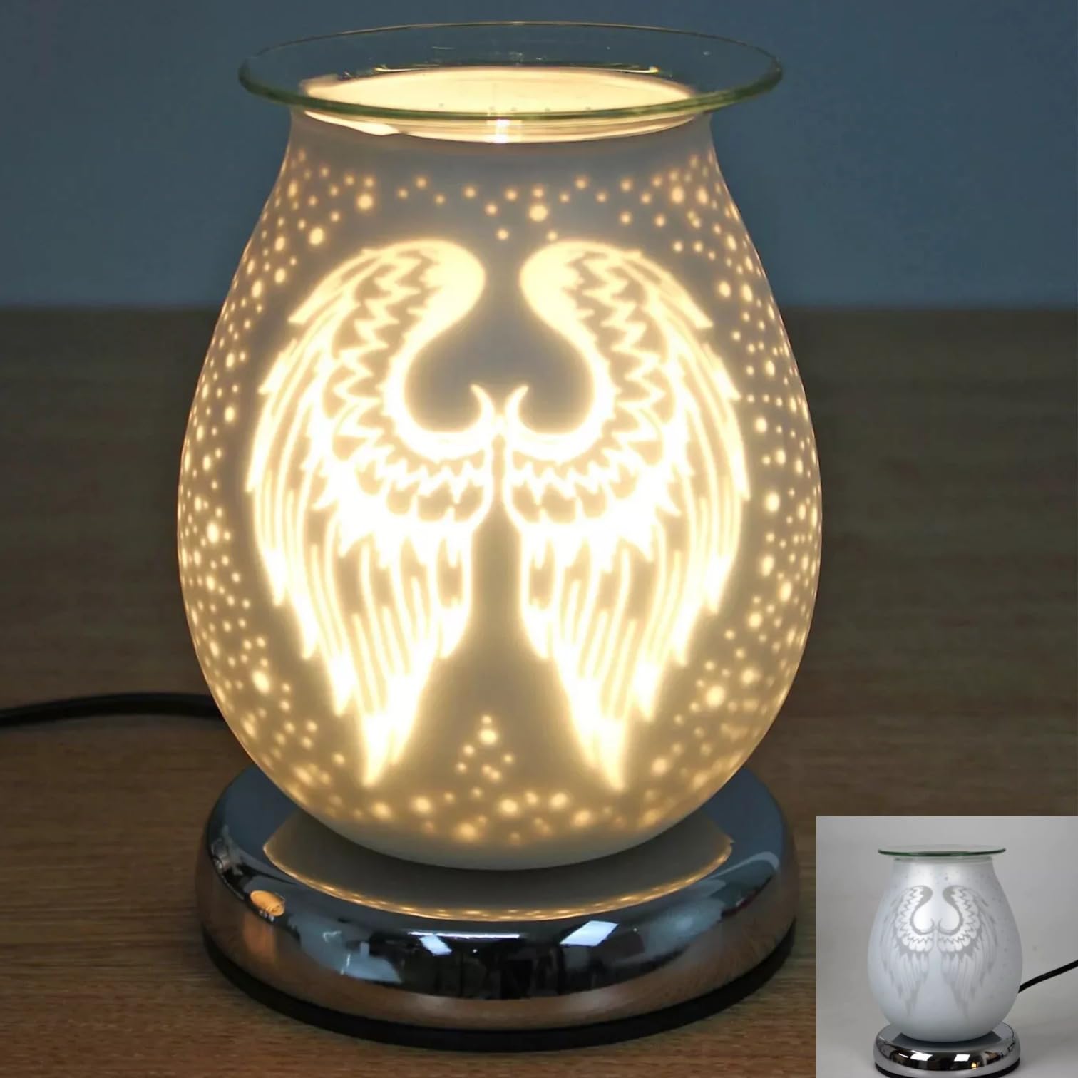 Kaynur White Angel Wings 3D Electric Wax Melt Burner - Angel Wings Touch Control Oval Design For Aromatherapy Bliss - Scented Melts Not Included