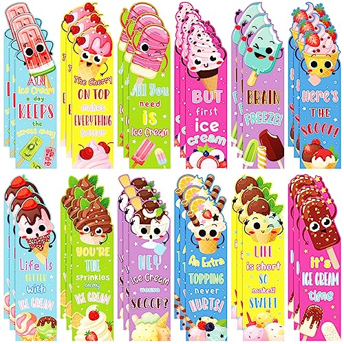 Fainne 60 Pieces Ice Cream Scented Bookmarks Kids Bulk Scratch and Sniff Classroom Valentines Back to School Bookmarks Gift Stuff for Students Christmas End of Year Graduation Birthday Favor