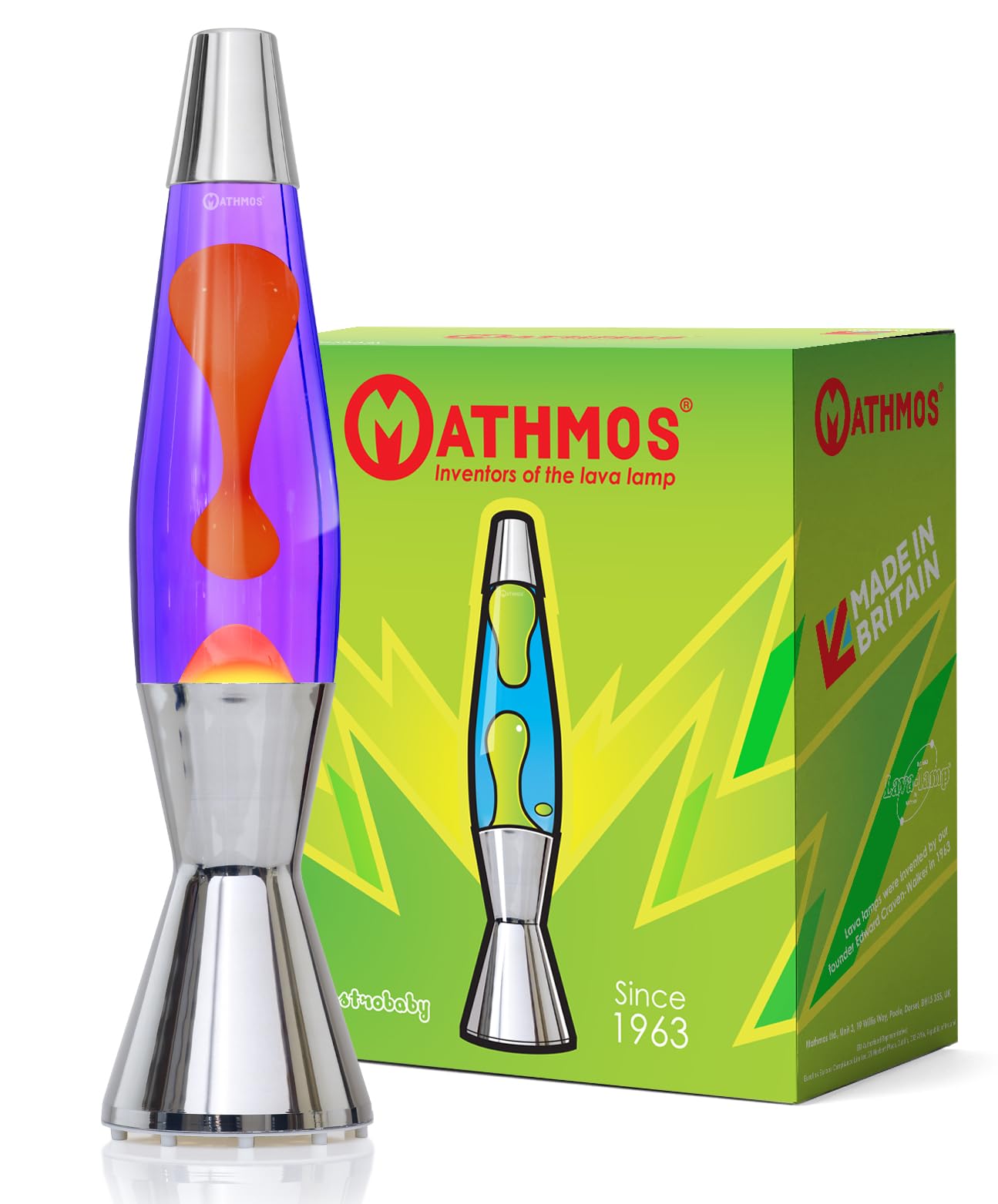 Astro Baby Lava Lamp Silver | Made in Britain Since 1964 | Violet & Orange Lava Lamps | Unique Lava Lamp Formula | Made to The Highest Safety Standards