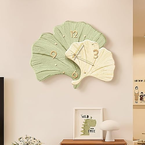 Miniatura 7 de Decorative Wall Clocks for Living Room, Large Wall Clock, 3D Wall Art Kitchen Clock, Ginkgo Leaf Sculpture for Bedroom Office(Green,Large)