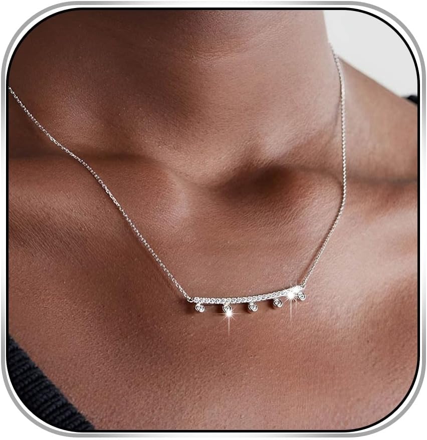 Silver Crystal Necklace for Women Tiny Rhinestone Pendant Necklacs Chain Jewelry Minimalist Choker