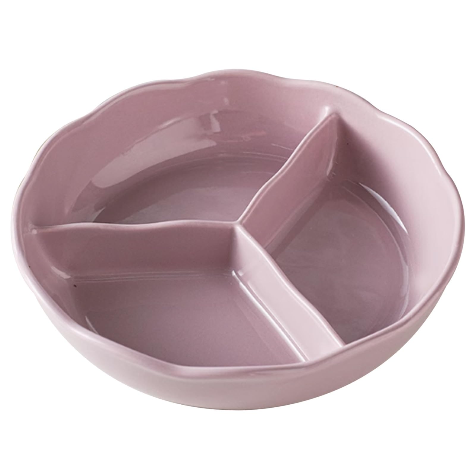 Hamankim Divided Plate for Adults Reusable Ceramic Serving Platter with 3 Compartments, Microwave and Dishwasher Safe Dish 8'' Portion Control Tray(Purple)