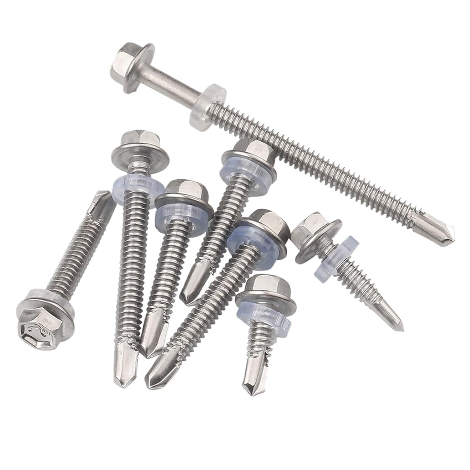 Viti for Tetti Autoperforanti, Set Combinato di Viti Autofilettanti Autoperforanti con Testa a Rondella in Acciaio Inossidabile da 10 Pezzi da 4,2 Mm a 6,3 Mm(M6.3 x 50)