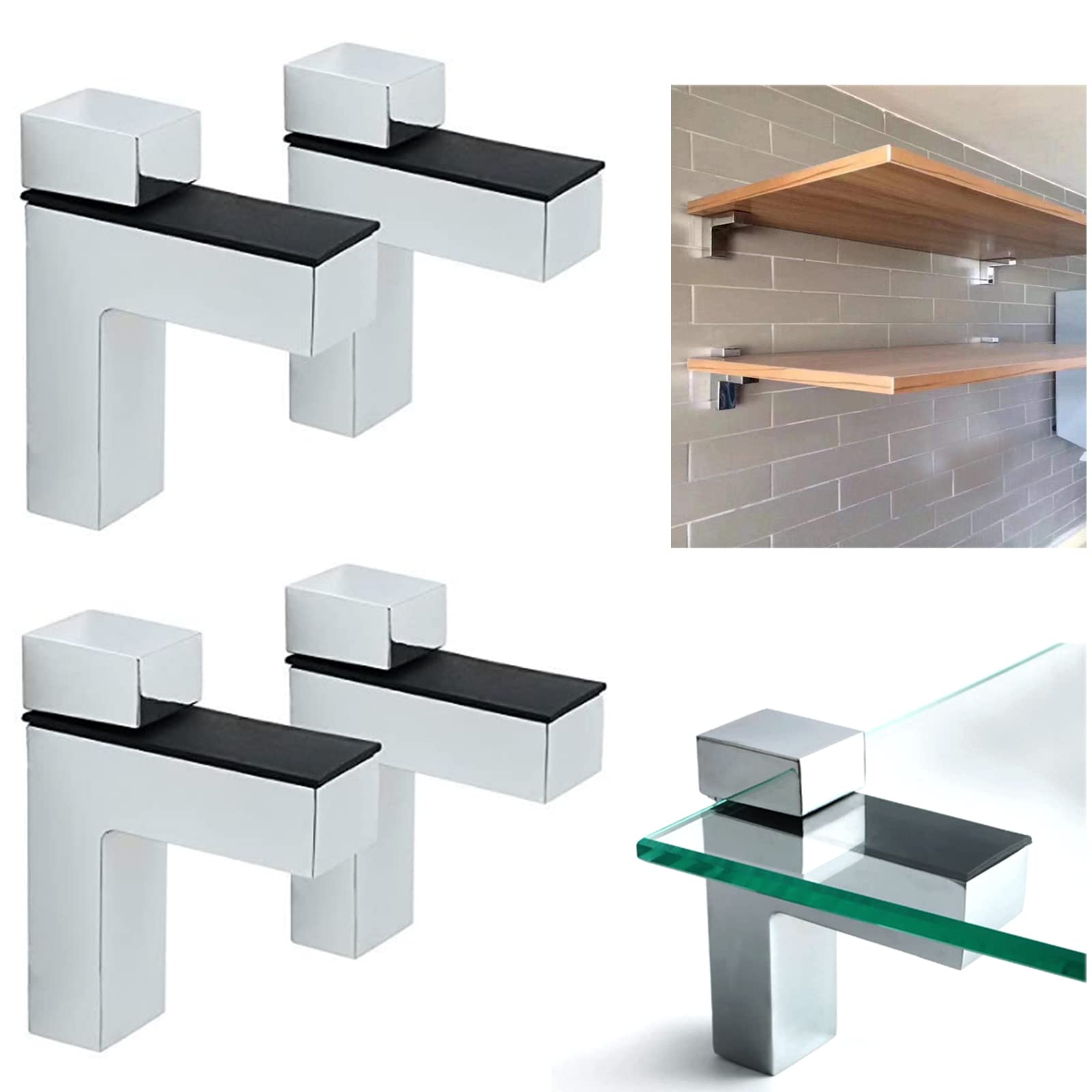 awen - 4 soportes ajustables para estantes flotantes de madera/vidrio, montaje en pared, cromo pulido…