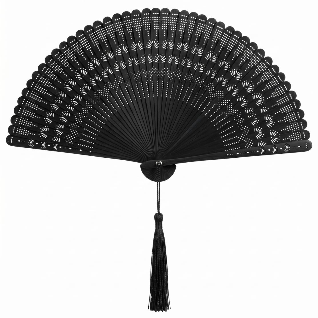 Takingup Bamboo Fan, Chinese Style Decorative Foldable Fan for Performance, Photography, Summer Outdoor, 12 Inch, Black Folding Hand