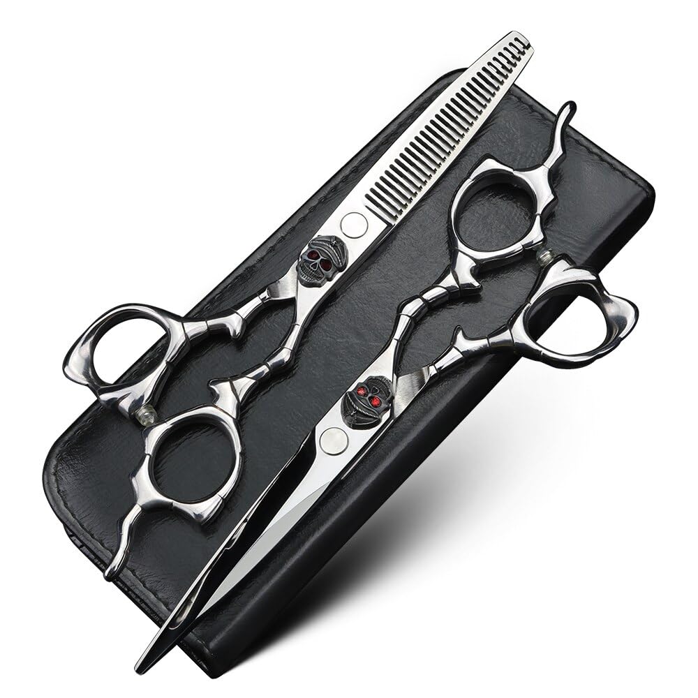 Forbici per tagliare i capelli, forbici per capelli con manico unico a forma di teschio da 6 pollici, forbici da taglio in acciaio 440C giapponese e set di forbici per sf(