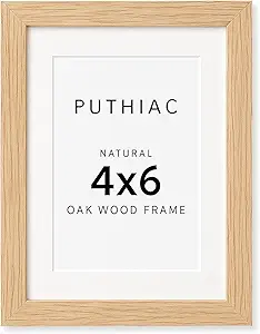 4x6 Oak Wood Picture Frame - 4"x6" Photo Frame, 4x6 Picture Frame Wood, Natural Solid Wooden Picture Frames for Wall Art Photo and Prints(1 Pack, Beige)