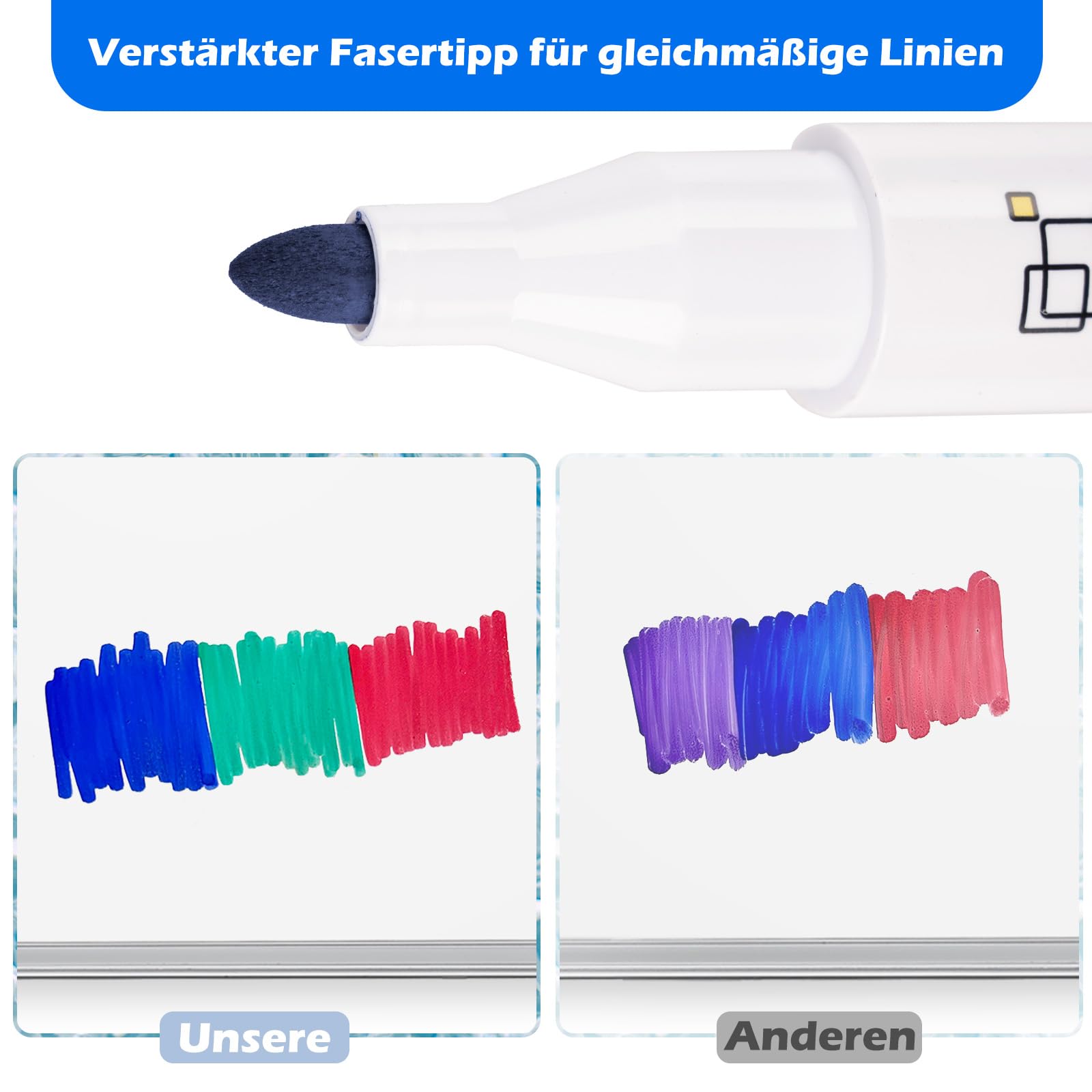 maxtek Pennarello per lavagna bianca, cancellabile, punta rotonda circa 2-3 mm di larghezza, set di 3 colori di alta qualità, accessori per la scuola, l'ufficio, la casa (12 rosso + 12 blu