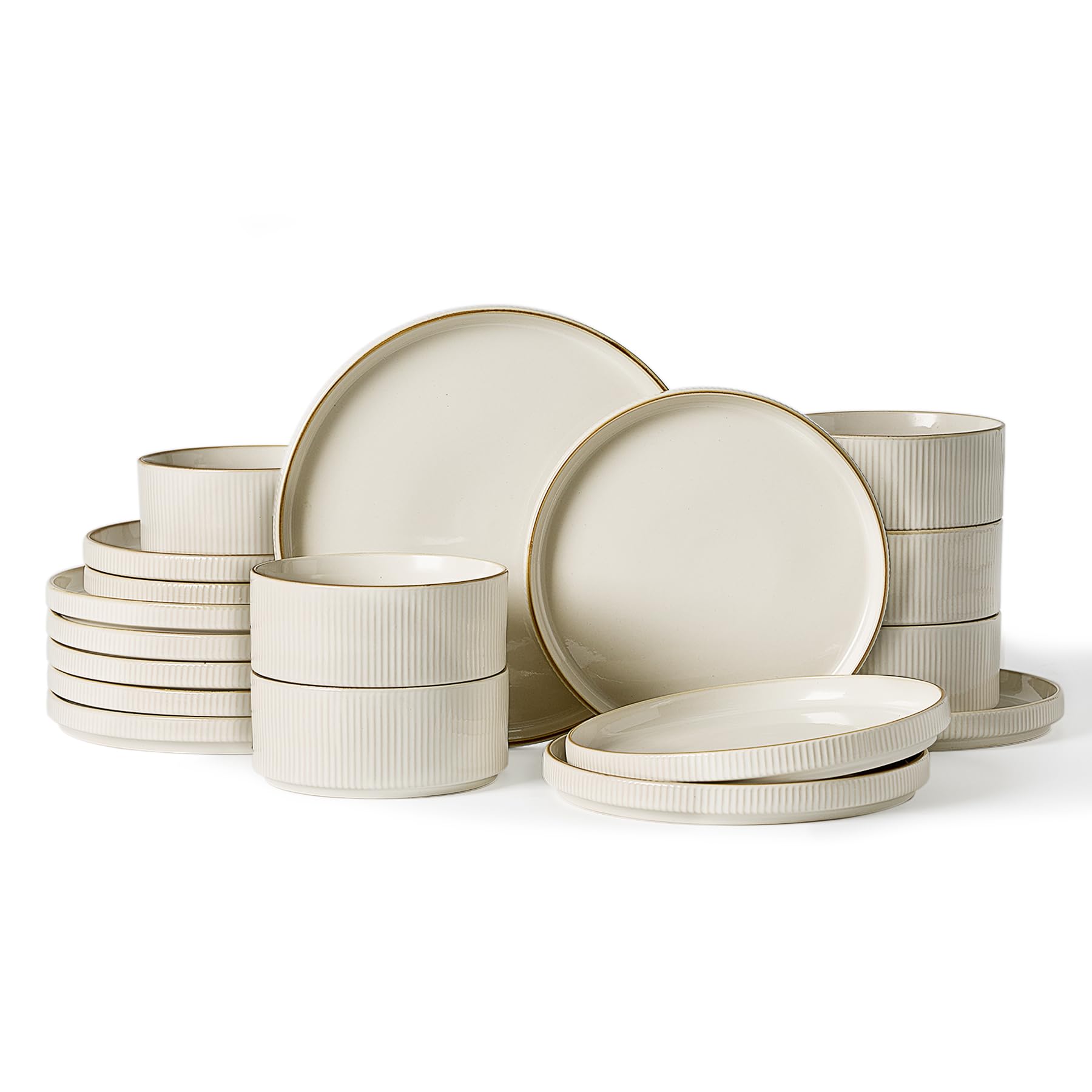 Famiware Star Plates &amp; Bowls Sets with Rim, 18pc Stoneware Dinnerware for 6