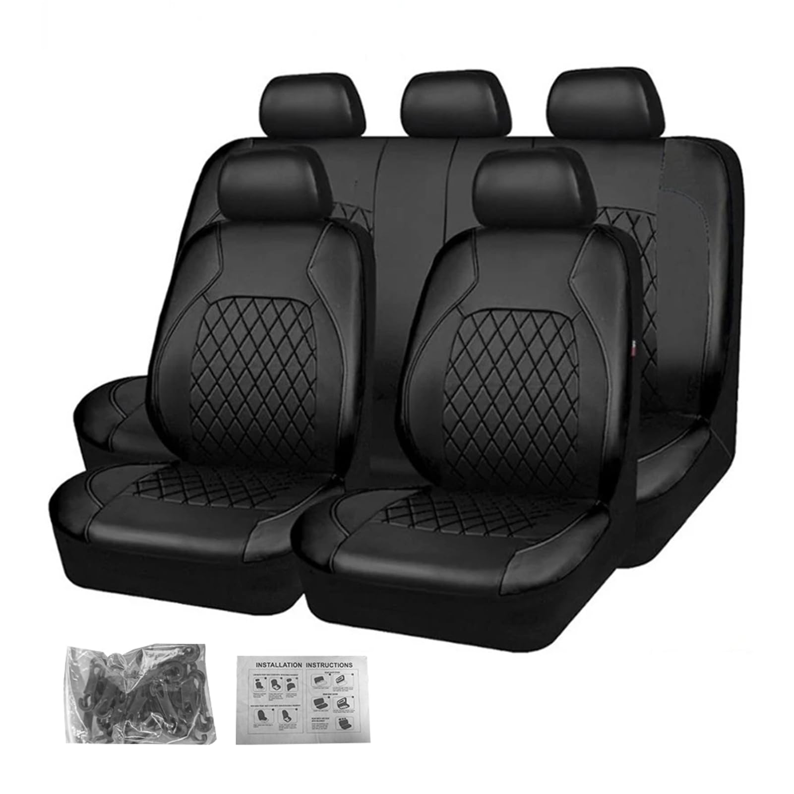 Juego completo de 9 fundas de asiento de coche de piel sintética universales para el interior del coche, para vehículos todoterreno, lavables, fáciles de colocar, tamaño universal, dobladillos