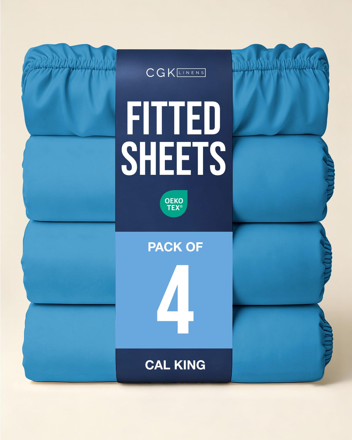 Cal King Fitted Sheet - Pack of 4 Single Fitted Bottom Sheet - Denim Blue
