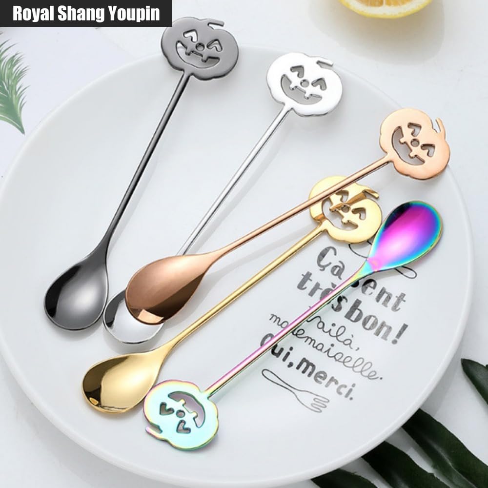 Creative Stainless Steel Silverware Pumpkin Head Dessert Coffee Mixing Spoon Dessert Shop with Afternoon Tea Essential (Gold)