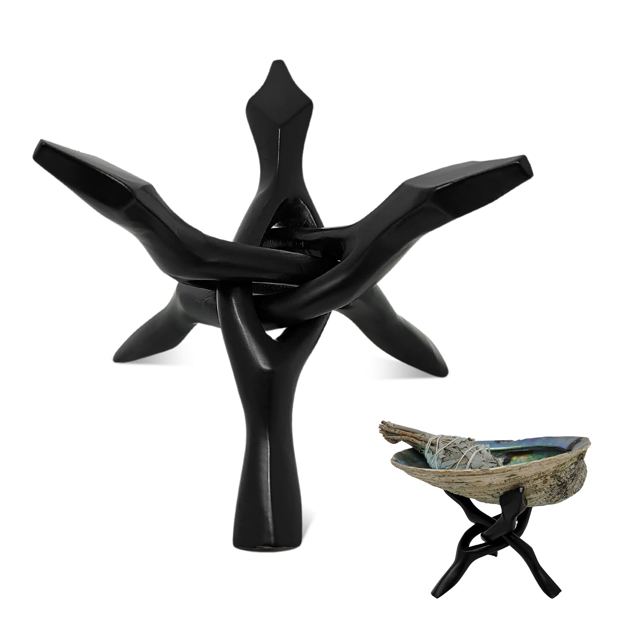 Tripod Stand - Home Decor Holder for Abalone Shell for Display or smudging, Crystal Ball, Trinket & Jewelry Dish, Bowls, Geodes,& More! Heavy Duty - New Age Imports, Inc. (6 INCH - Black Metal)