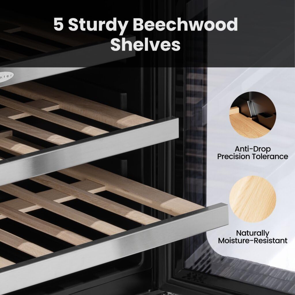 Whynter BSR-046DW 24 inch Built-ln 46 Bottle Undercounter Stainless Steel Wine Fridge with Reversible Door, Digital Control, Lock, and Carbon Filter