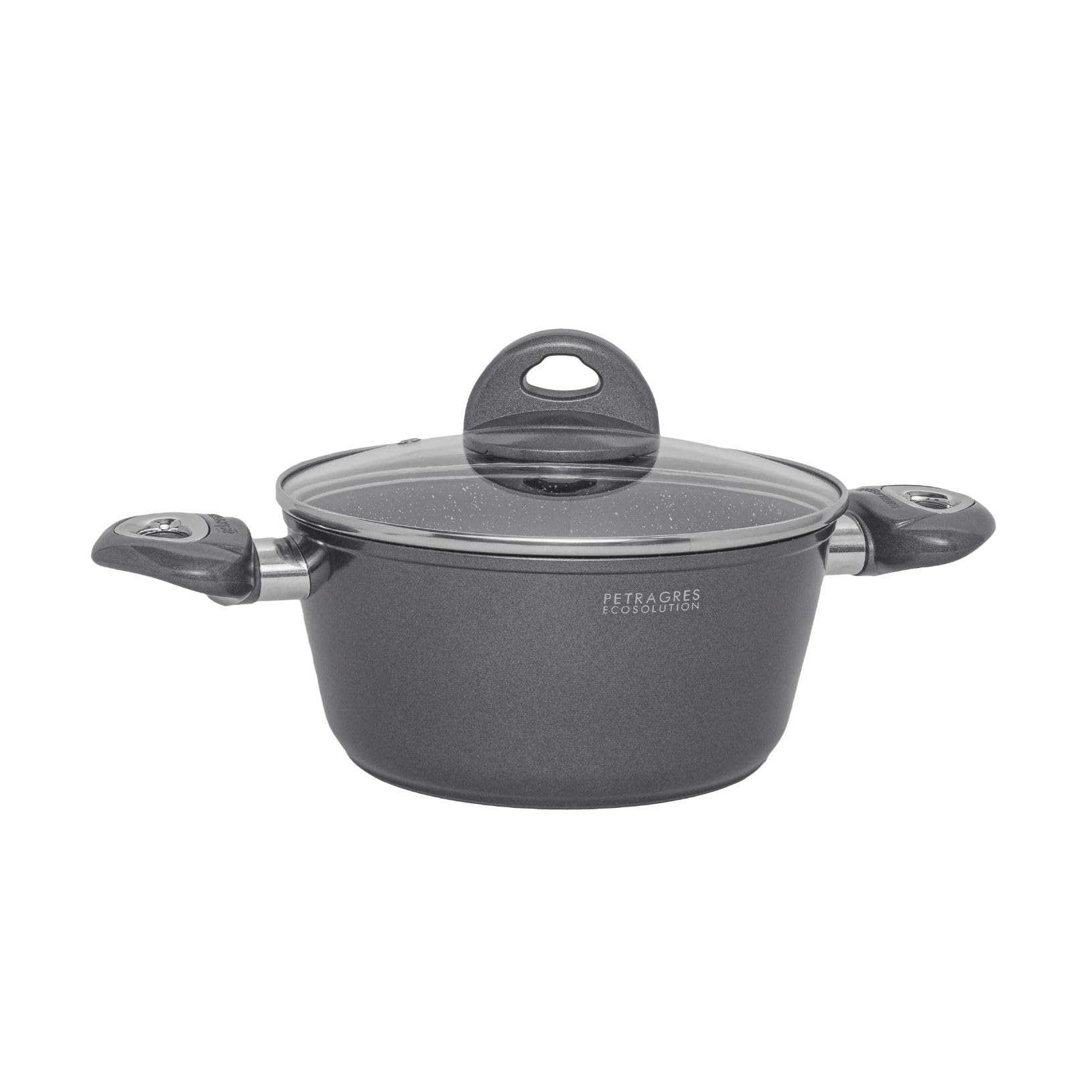 Aeternum, Petragres Ecosolution, Batteria 8 pezzi, 2 Padelle 20-24 cm, 2 Casseruole 16-20 cm, 1 Tegame 28 cm, 3 Coperchi 16-20-28 cm, Full Induction, Adatto all'Induzione, Riv. PFAS FREE, Grigio scuro