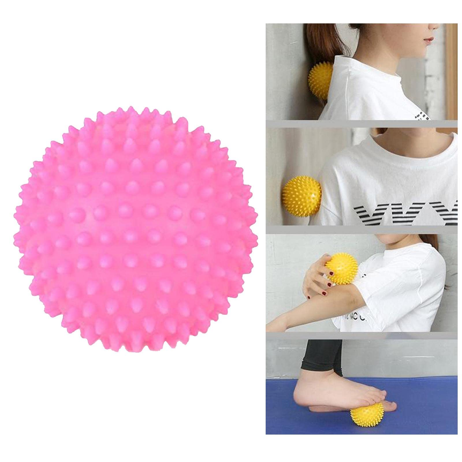 Jojomis Pelota masajeadora de pies con pinchos para tejido profundo, punta, pies, espalda, manos, músculos, miofascial, 7,5 cm de diámetro, color rosa