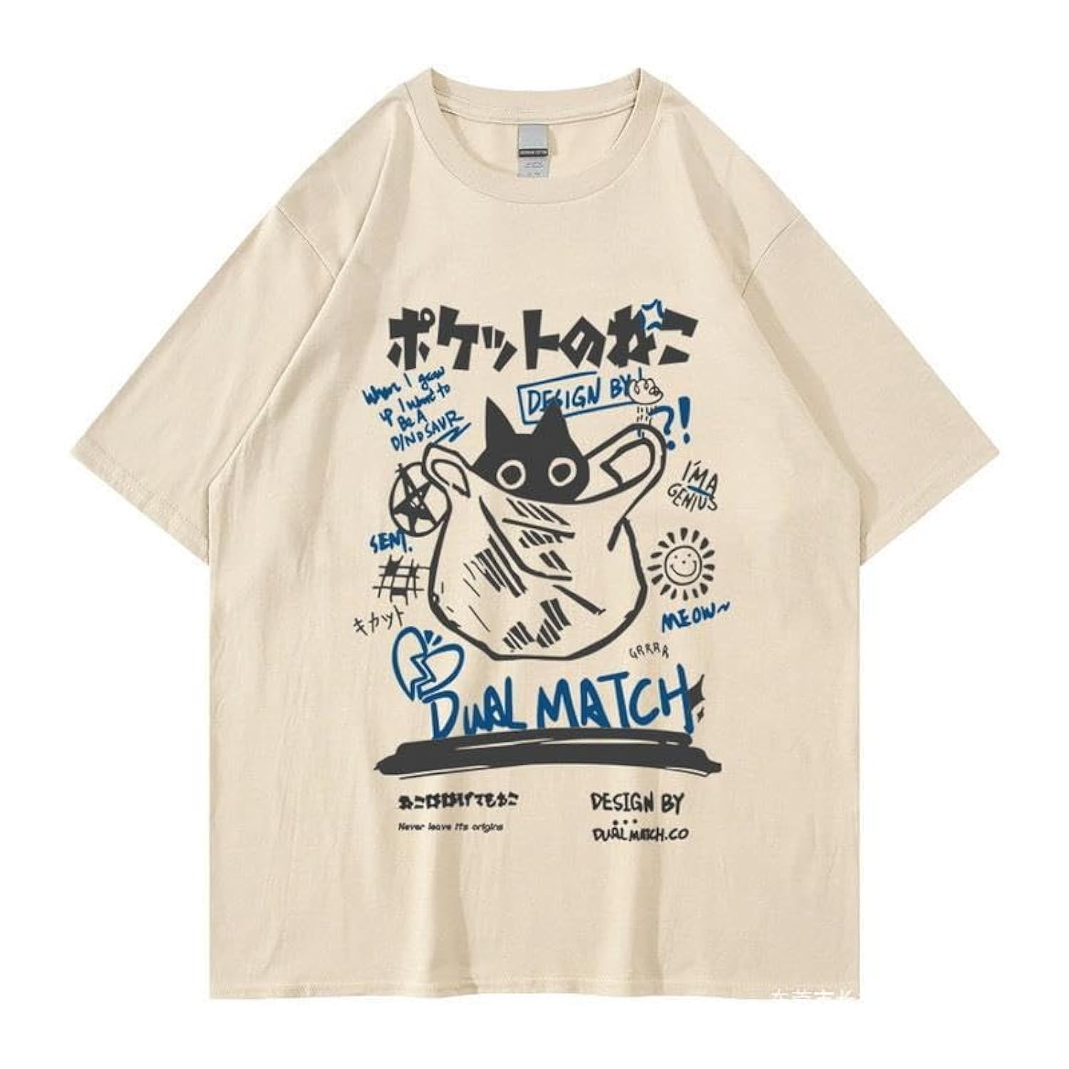 Unisex Cartoon T-Shirts Harajuku Kawaii Cat Letter Printed Short Sleeve Tees Couple Loose Clothes Y2K Tops