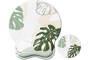 Green Plant Leaf Mouse Pad with Wrist Support and Coaster