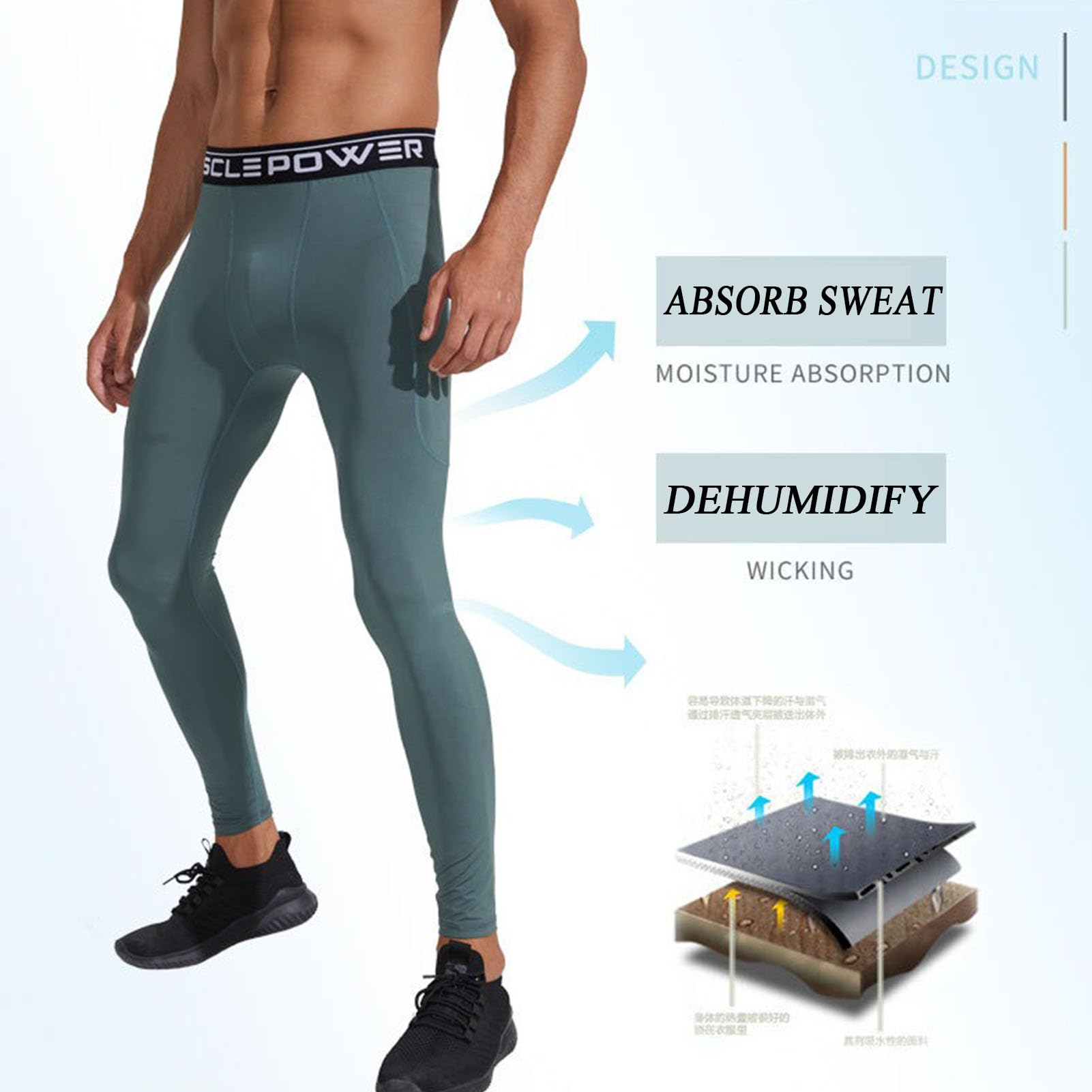 Pantalons De Compression pour Hommes, Leggings Cool Dry, Collants Fonctionnels Respirants, Pantalons De Sport, Collants De Course à Pied avec Poches