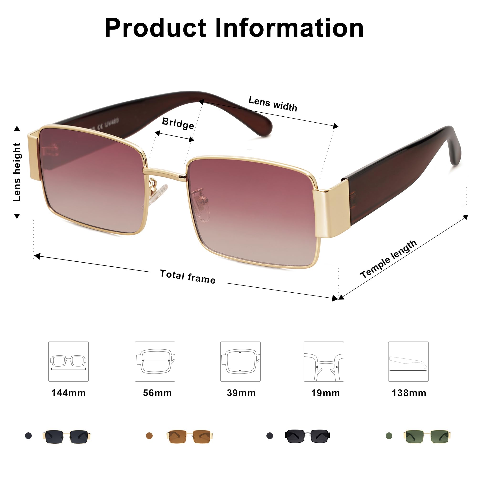 SOJOS Retro Fashion Rectangle Sunglasses Womens Mens Vintage Trendy Square Shades SJ1162