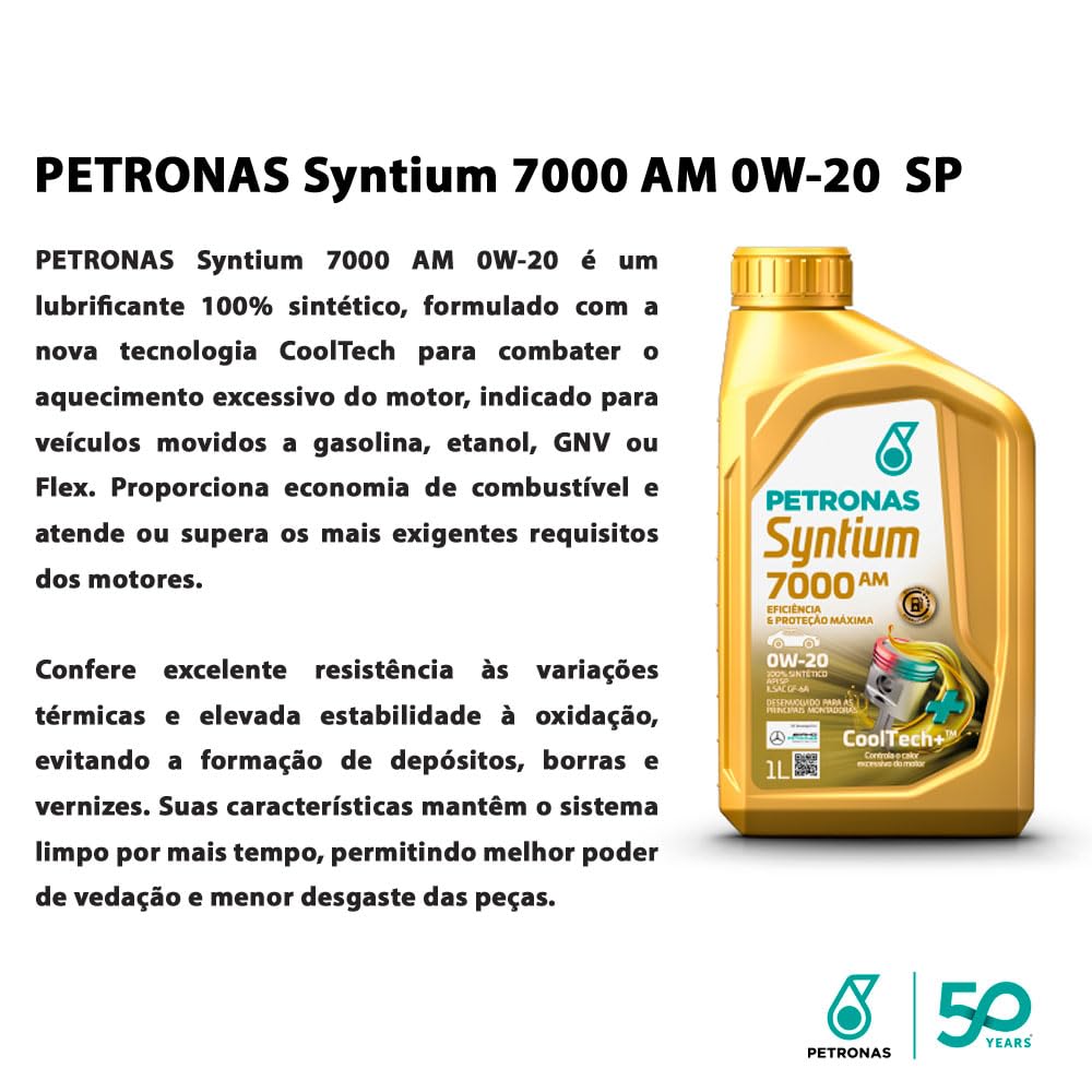 Oleo Motor Petronas Syntium 7000am 0W-20 API SP 100% Sintético