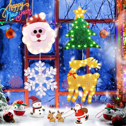 Christmas Window Lights Decorations 4 Pcs Christmas Window Silhouette Lighted Sign Battery Operated Backdrop String Lights with Suction Cup Hook for Holiday Outdoor Indoor Decor Christmas Window Lights Decorations 4 Pcs Christmas Window Silhouette Lighted Sign Battery Operated Backdrop String Lights with Suction Cup Hook for Holiday Outdoor Indoor Decor