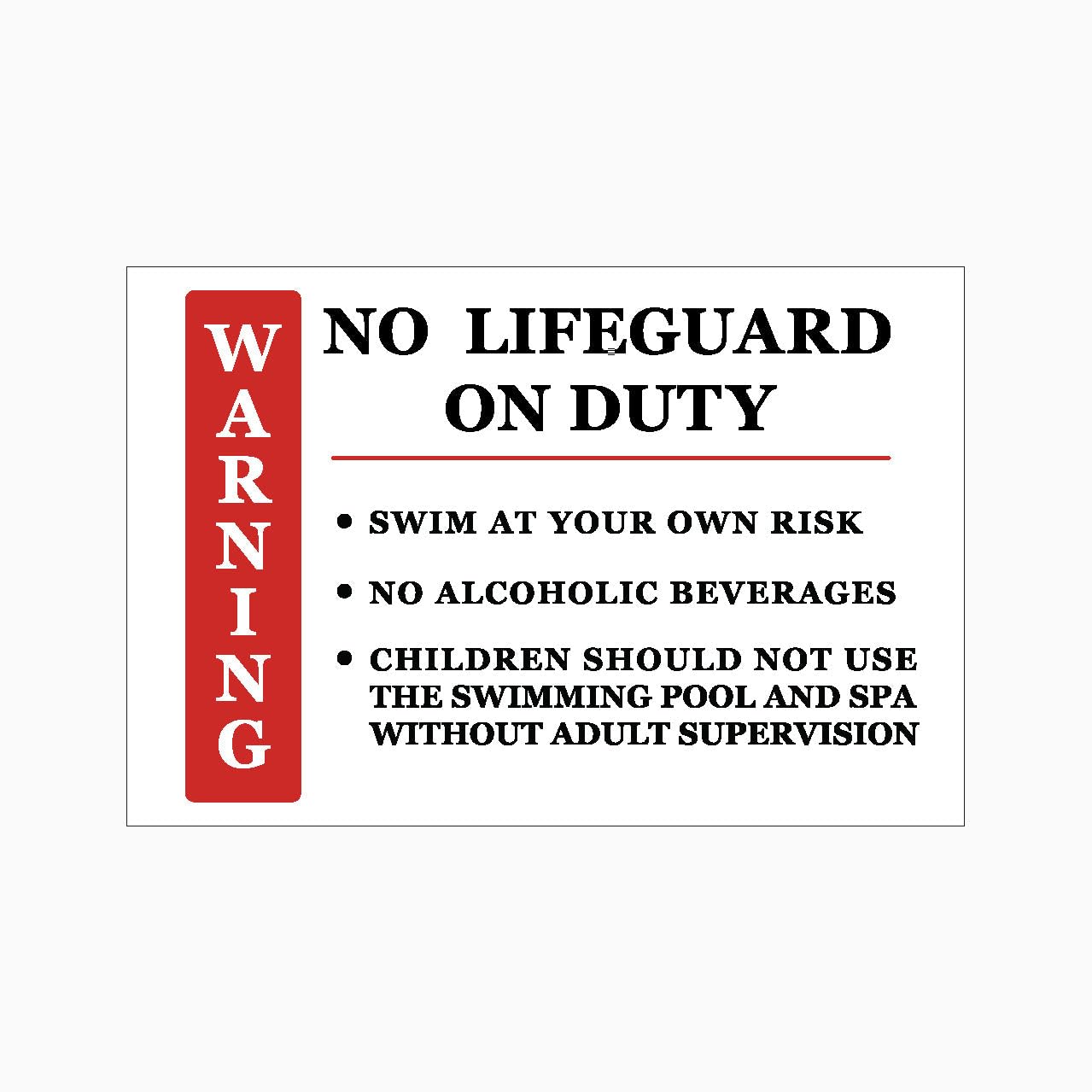 NO LIFEGUARD ON DUTY Sign Warning Metal Tin Sign 8 x 12 inch for Industrial & Commercial Series