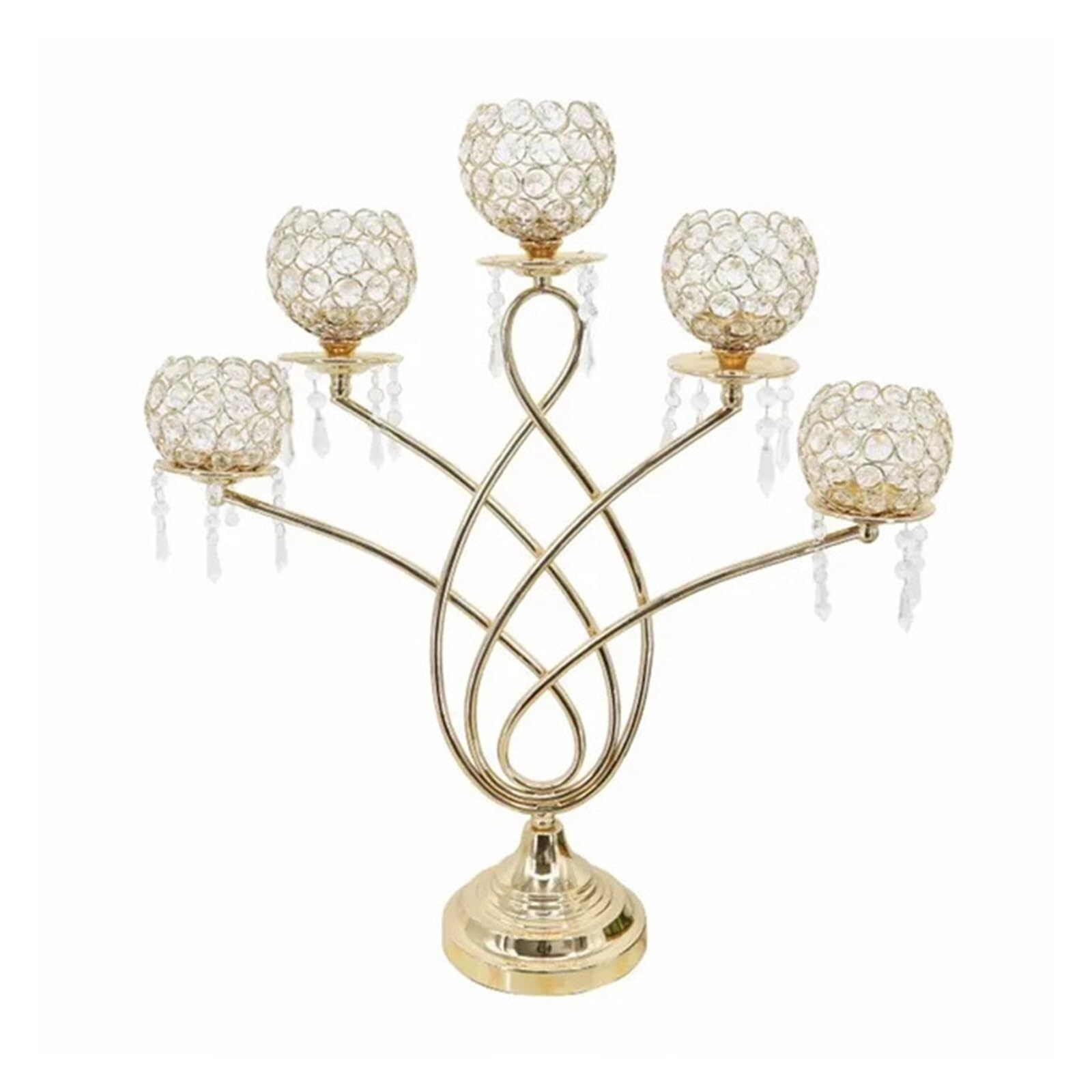 Candle Holders 5-Arm Gold Crystal Candle Holder Pillar Table Centerpiece Wedding Decoration