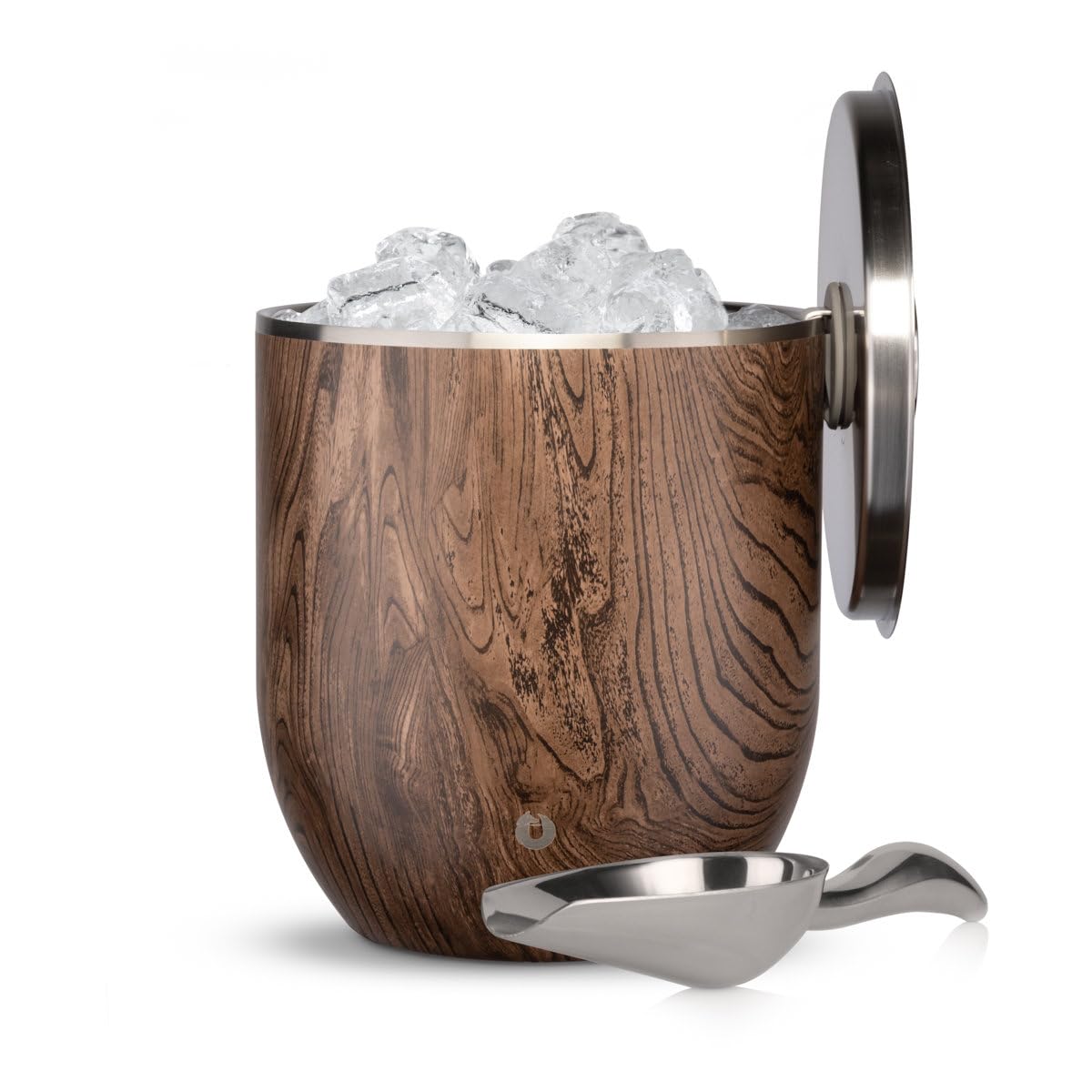 Snowfox C14100-31 Secchiello Porta Ghiaccio In Acciaio Inox 3L, Doppia Parete Sottovuoto, Colore Noce Scuro Con Paletta