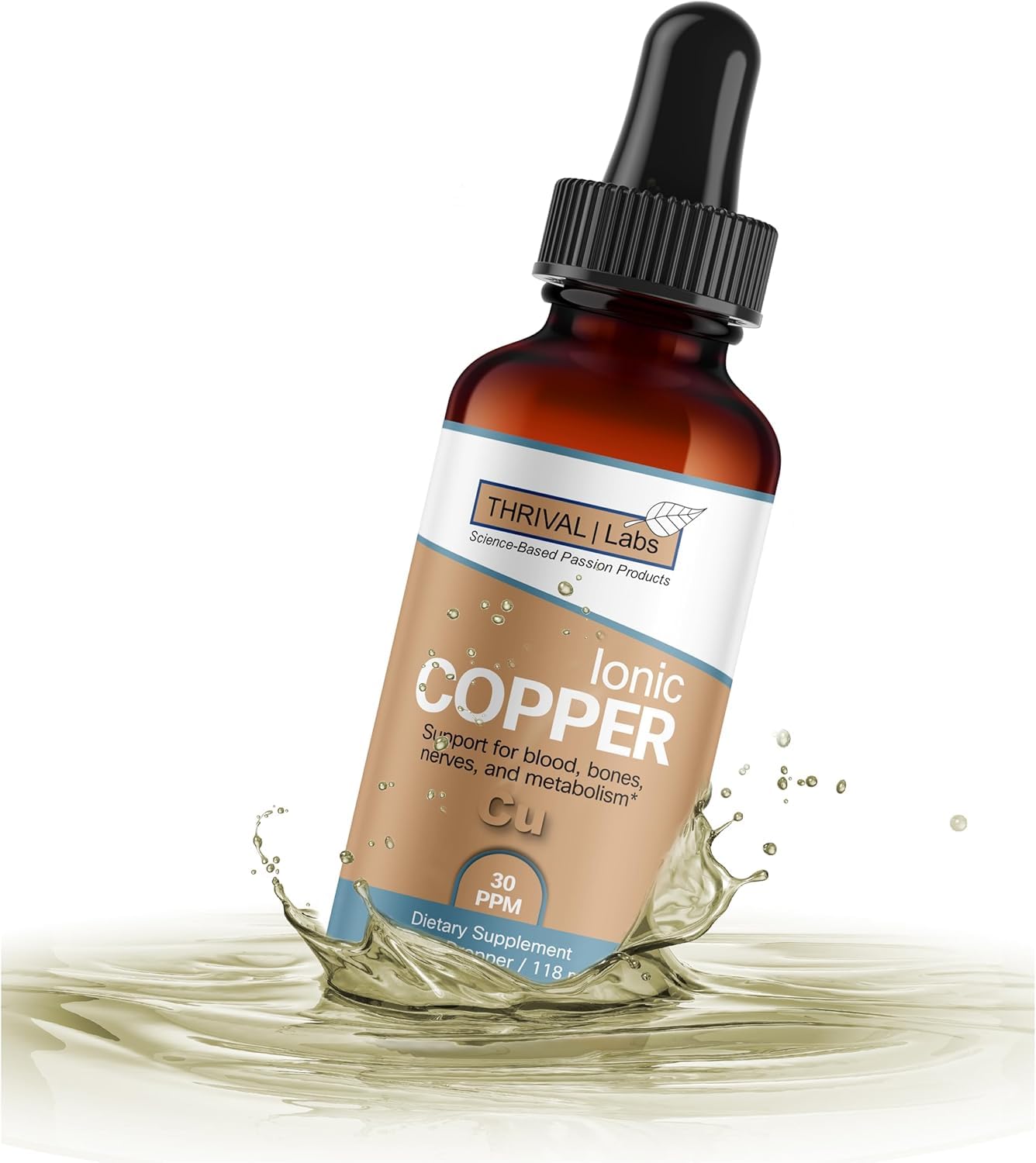 Ionic Copper Drops 30 PPM – Premium Bioavailable Liquid Copper Supplement for General Wellness & Trace Mineral Support – Amber Glass Bottle with Dropper – 4 fl oz
