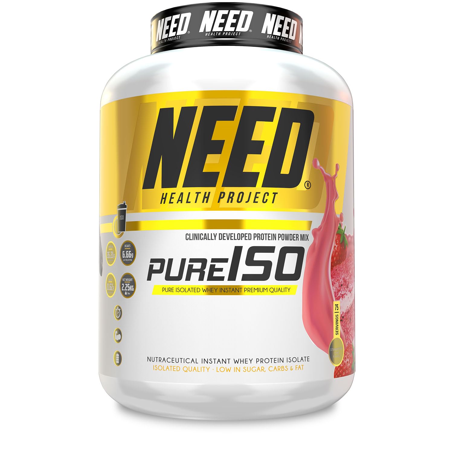 NEED - Proteina Isolada Whey en Polvo de Alta Pureza | Proteina Whey Premium para Masa Muscular, Definición y Recuperación | Sin Azúcares Añadidos | 2250 g | Sabor Strawberry Cake