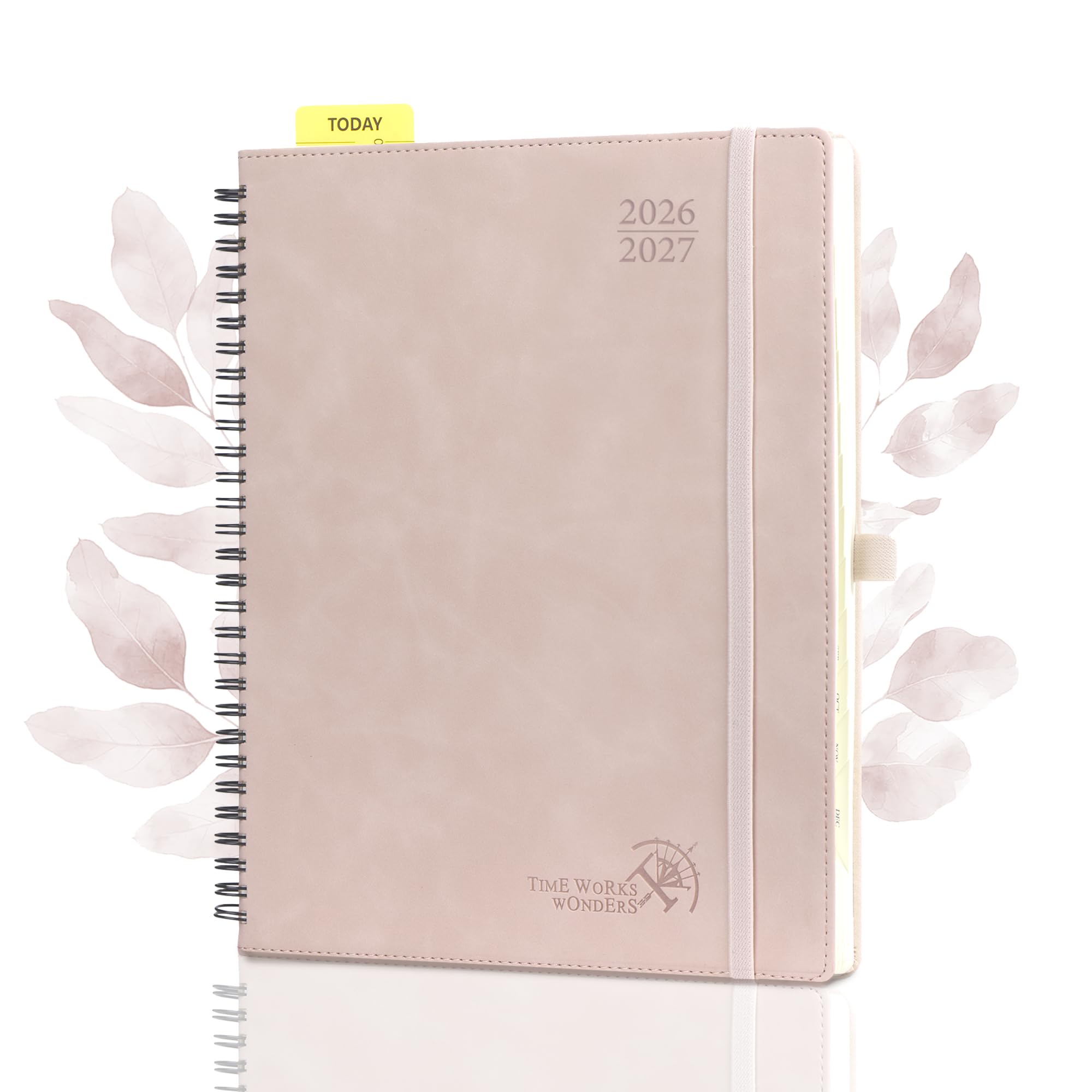POPRUN Academic 2026-2027 Diary Week to View Large Spiral Bound Soft Cover 26.5 x 21.5 cm - 26/27 Mid Year Weekly Planner & Notebook in One, Monthly Tab(Pink)