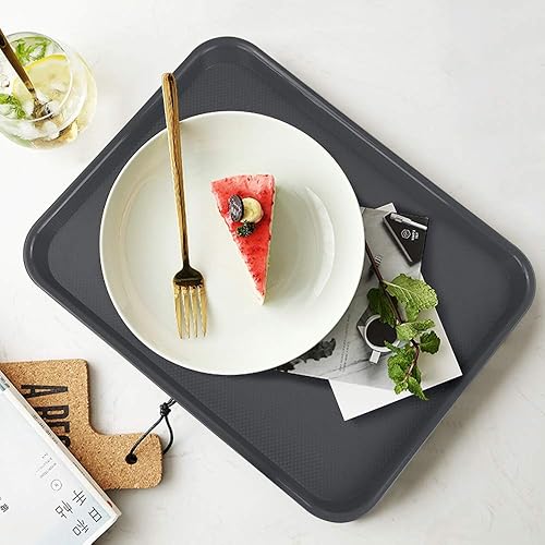 Miniatura 4 de Paquete de 4 bandejas de plástico para comida rápida, bandeja para servir, bandejas rectangulares de plástico gris para servir comida rápida, F