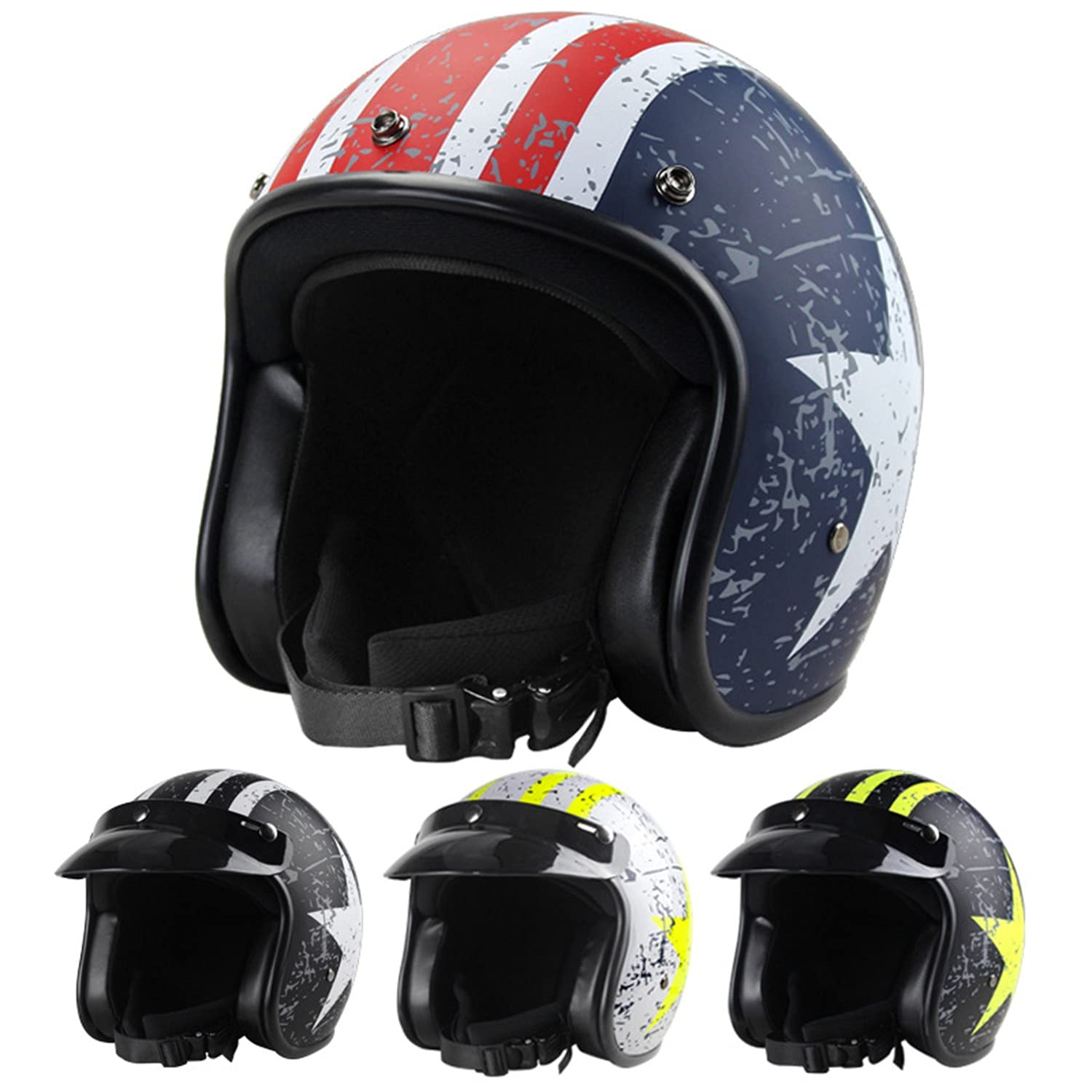 Casque Moto Jet Vintage 3/4 Ouvert Homologué ECE – Casque Rétro Demi-Jet Avec Visière Et Lunettes Intérieures Pour Hommes Et Femmes – Style Scooter Café Racer