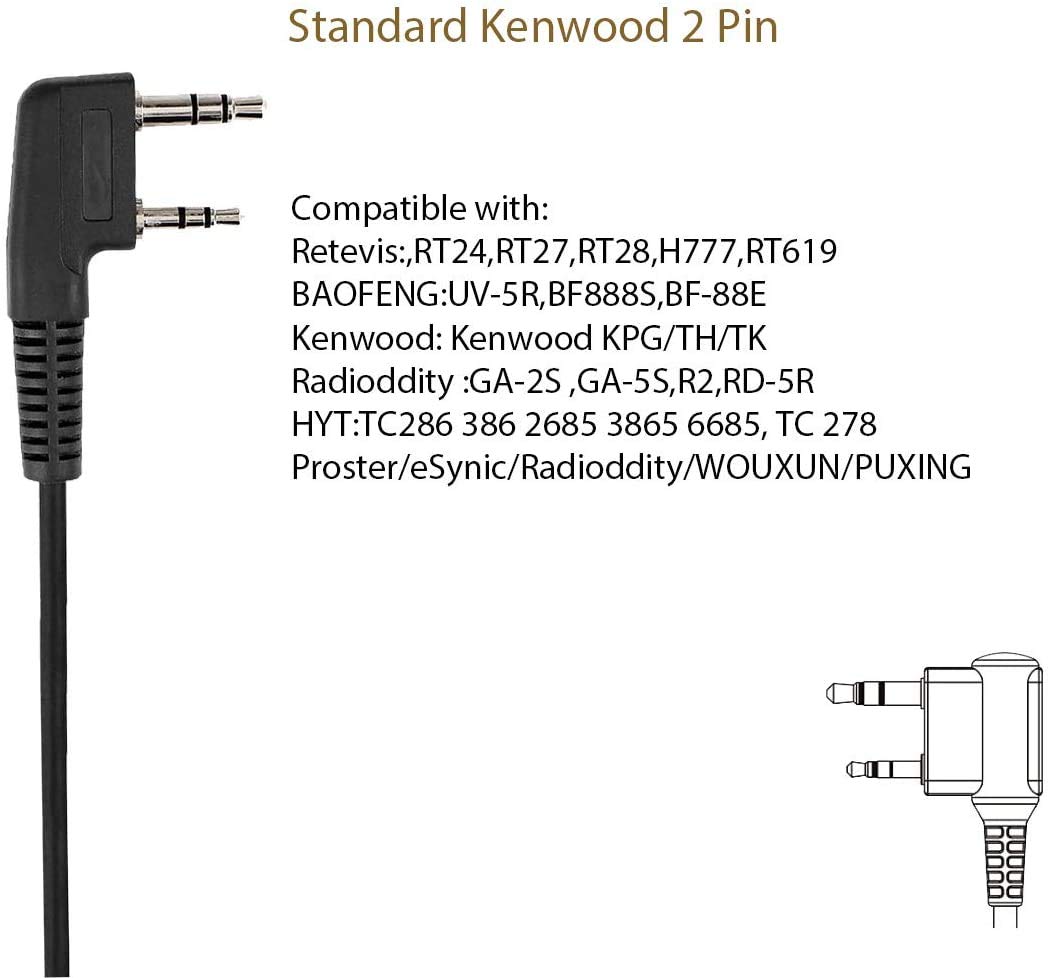 Retevis RE3224 słuchawka Walkie Talkie z mikrofonem 2-pinowe radio typu D zestaw słuchawkowy kompatybilny z 2-drożnym radiem Retevis RT24 RT27 RT28 RT617 RT618 RT619 Baofeng BF-88S Kenwood (10 szt.)
