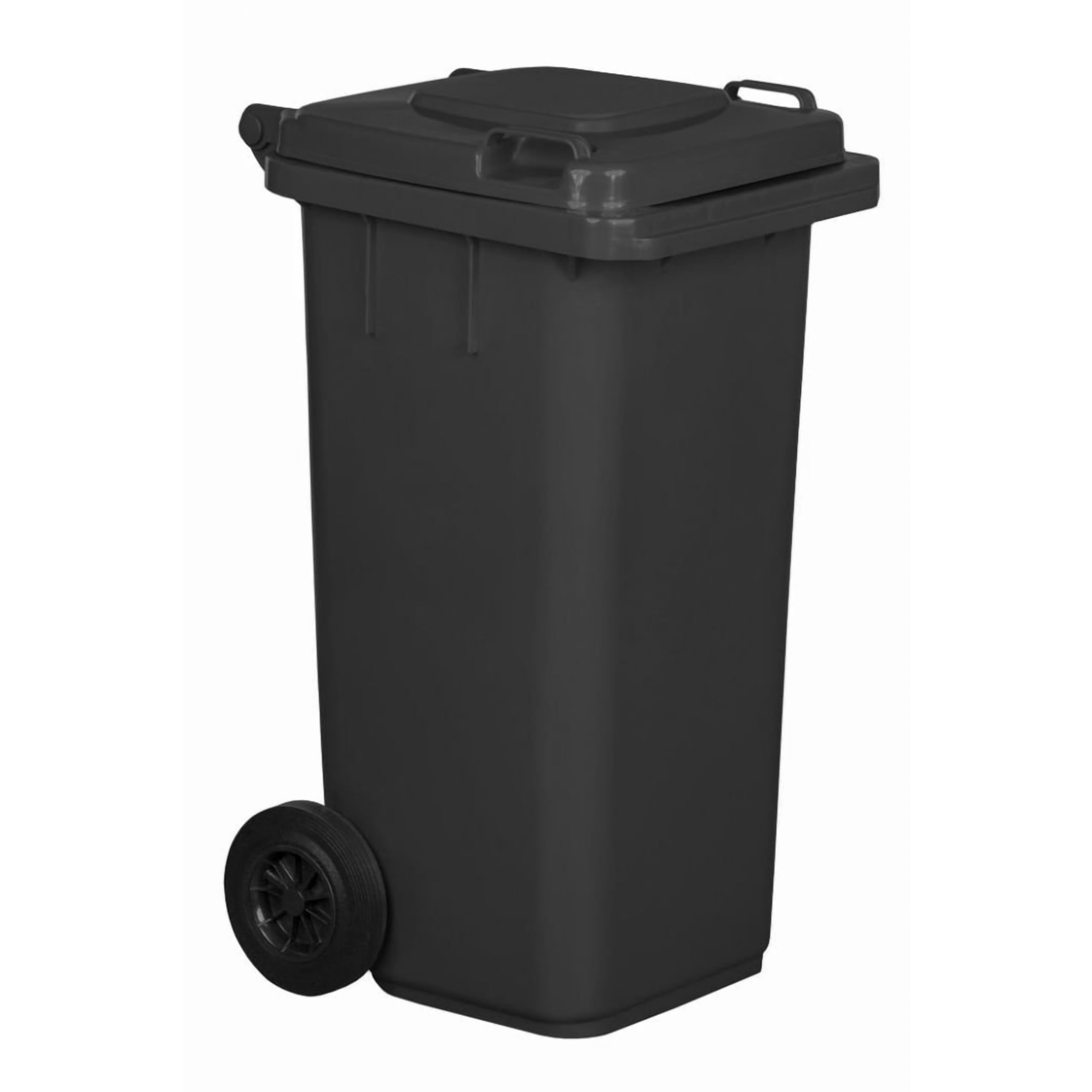 AGROHIT Mülltonne mit 120 Liter Volumen, Abfalltonne mit 2 Leichtgängigen Rädern und Deckel, 2-Rad-Müllgroßbehälter, Müllbehälter aus Kunststoff, Klappe mit 2 Griffen, Universaltonne, Graphit