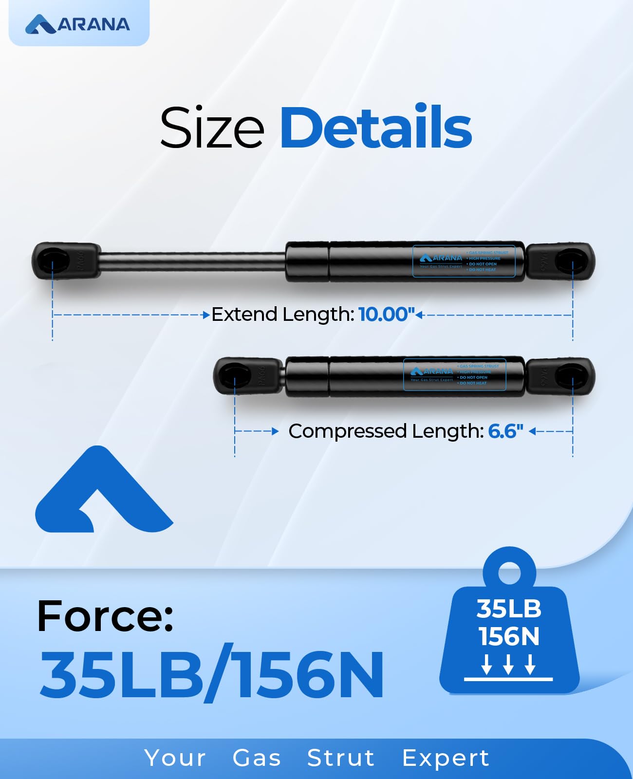 Snapklik.com : 10 Inch 35 Lb Gas Struts, 10