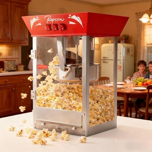 Máquina comercial de palomitas de maíz, hervidor de 12 onzas, 850 W, máquina de palomitas de maíz de cine, máquina de maíz de mesa roja con control