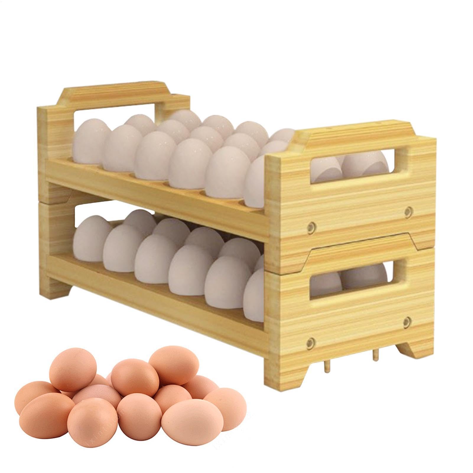 Soporte para huevos de madera, organizador de mostrador de dos niveles | estante de cocina apilable, soporte duradero para granja, ideal para exhibir huevos de gallina y pato en la encimera y la
