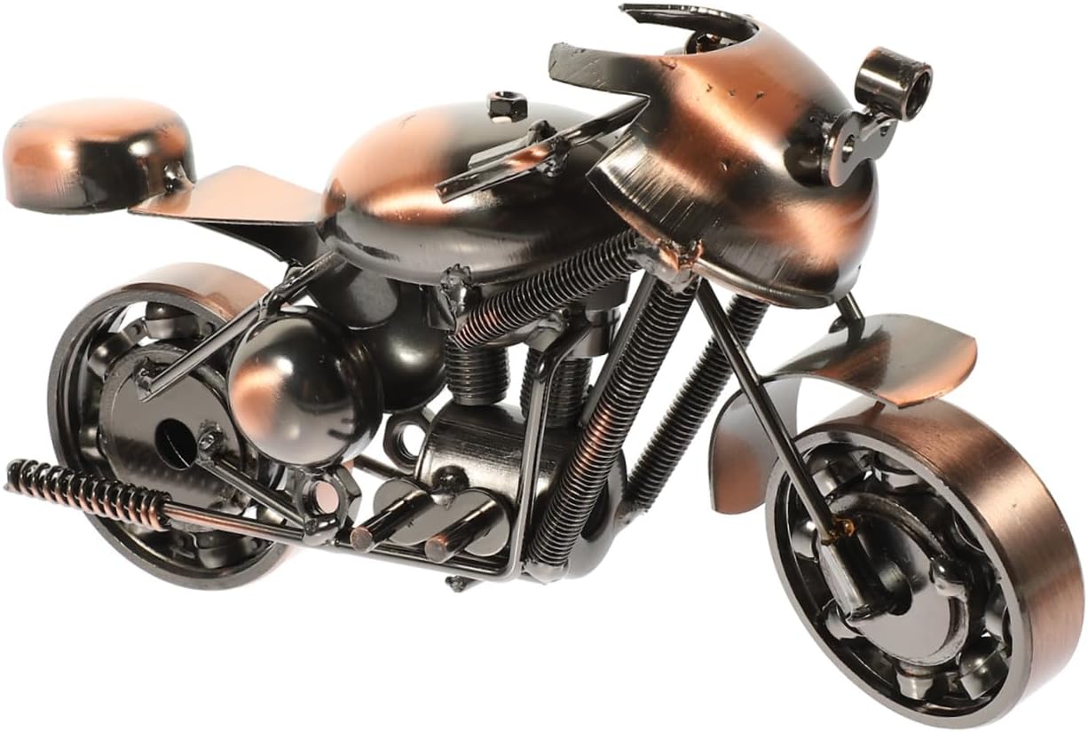 Decorative Iron Motorcycle Model Craft Retro Bronze Motorbike Sculpture for Boy Girl Motorcycle Lovers and Home Decor