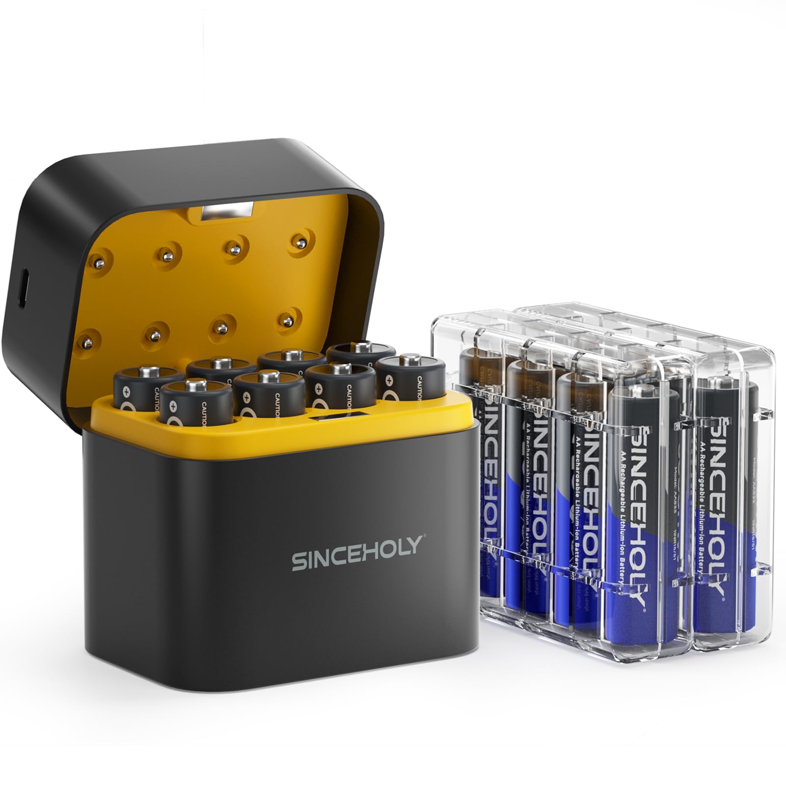 16 Pack Rechargeable Lithium AA Batteries, 1.5V 3600mWh Double a Batteries Long Lasting AA Li-ion Battery (with 8 Slot Charger)