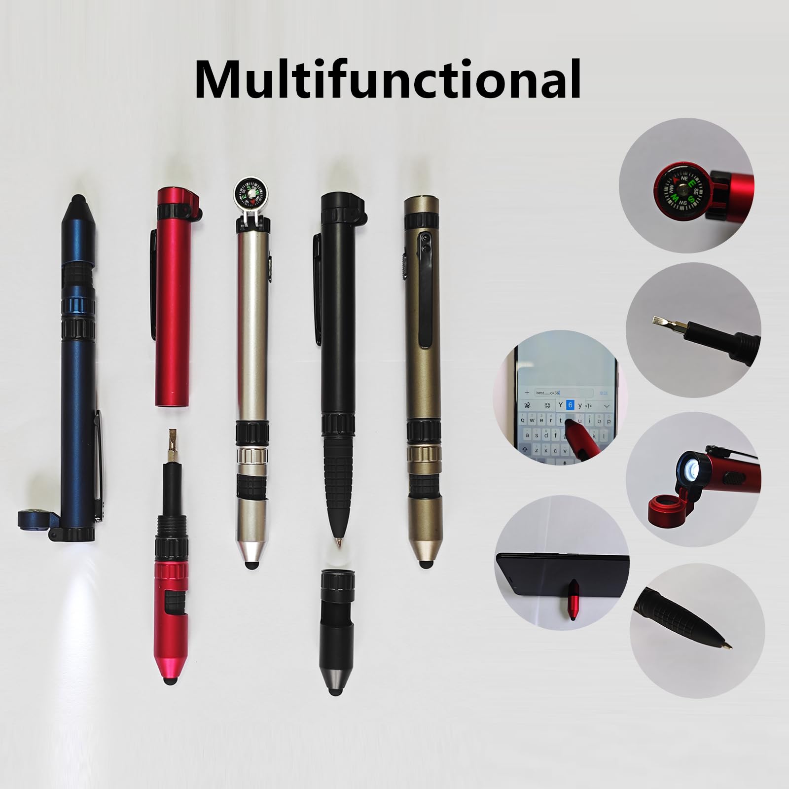 (5pcs) Creative Compass Outdoor Multifunctional Screwdriver Tool Ballpoint Pen, Cell Phone Holder Ballpoint Pen, Touch Screen LED Lighted Pen - Image 2