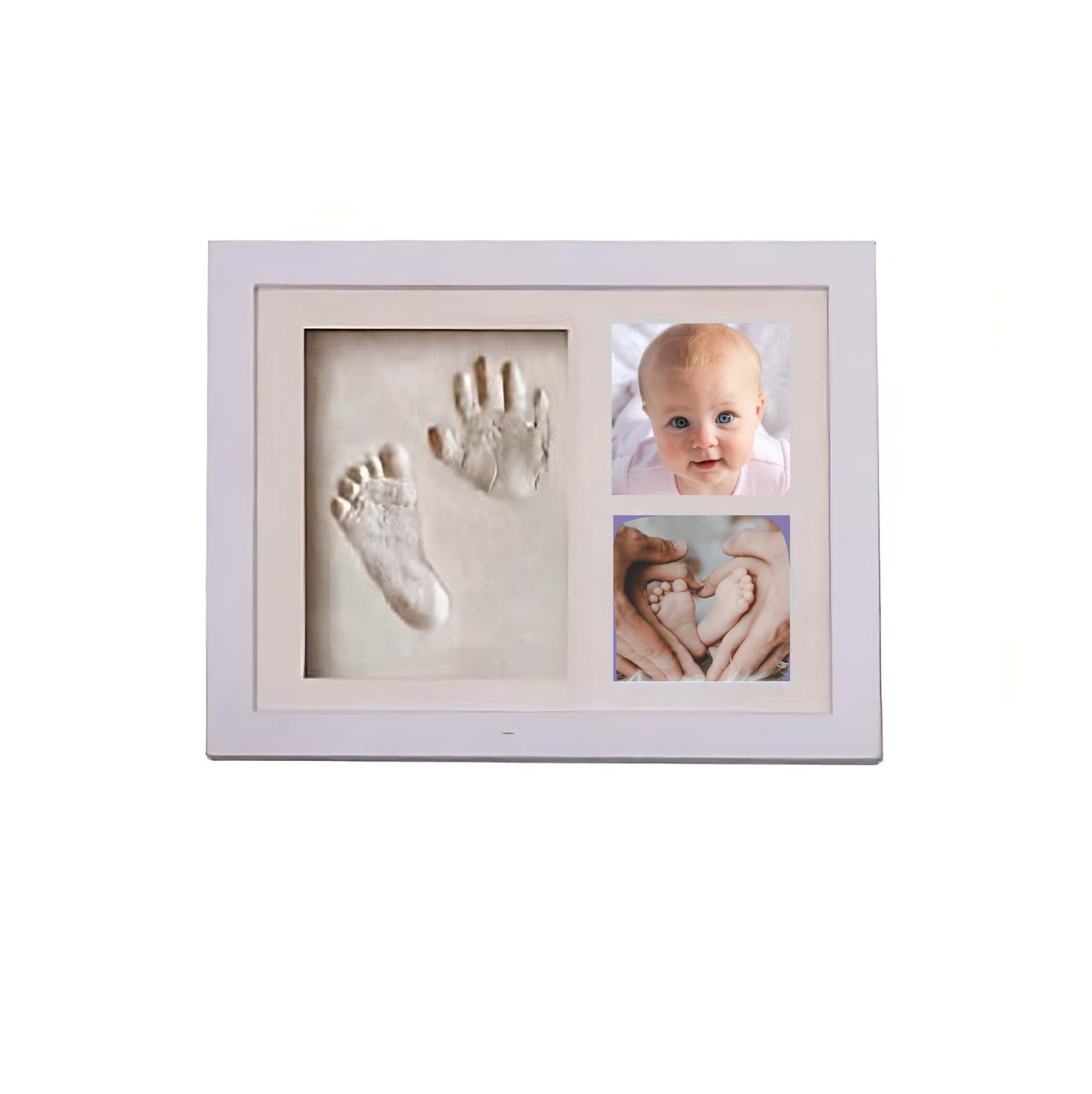 Frabe Family Baby Footprint Frame, Baby Hand and Foot Print, Baby Footprint kit, Baptism Favors, White, Wooden 30.6 cm x 24.8cm x 2 cm