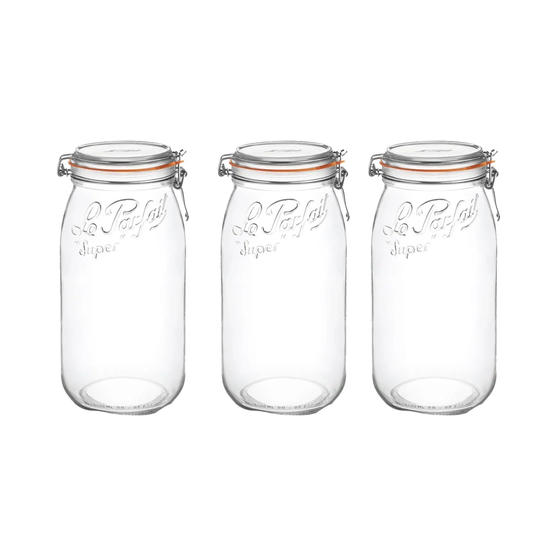 Le Parfait Super Preserve Clip Top Glass Store Jars : Pack 3 Jars 3.0 Litre size