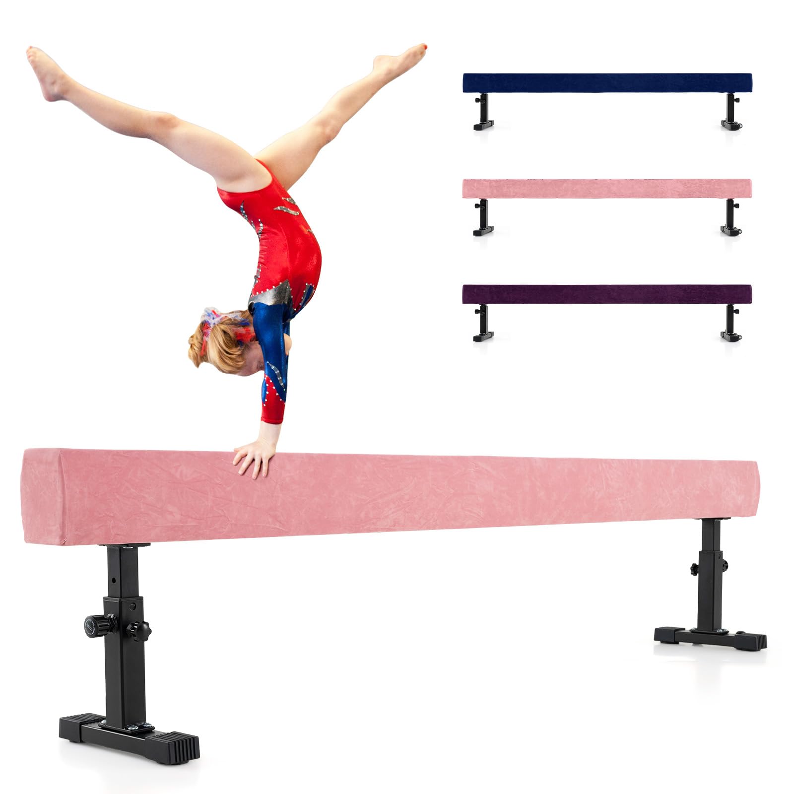 COSTWAY 226 cm Schwebebalken mit 3 Höhen verstellbar, Gymnastikbalken, Heimtrainingsgerät mit robusten Metallbeinen & Rädern, Balancierbalken für Anfänger und Profis (Rosa COSTWAY 226 cm Schwebebalken mit 3 Höhen verstellbar, Gymnastikbalken, Heimtrainingsgerät mit robusten Metallbeinen & Rädern, Balancierbalken für Anfänger und Profis (Rosa