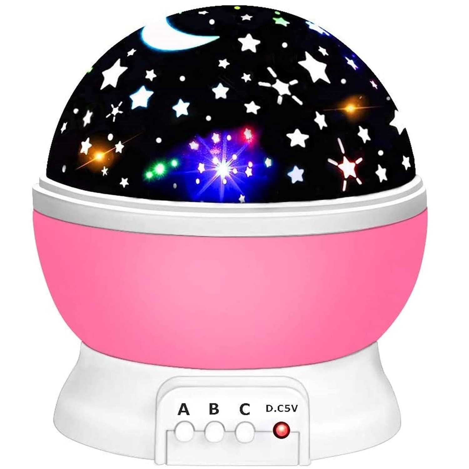 eWINNER Night Light for Kids,Kids Night Light,Star Night Light,Moon and Star Projector 360 Degree Rotation,4 LED Bulbs 9 Light Color Changing & USB Cable,Unique Gift for Men Women Children (Pink)