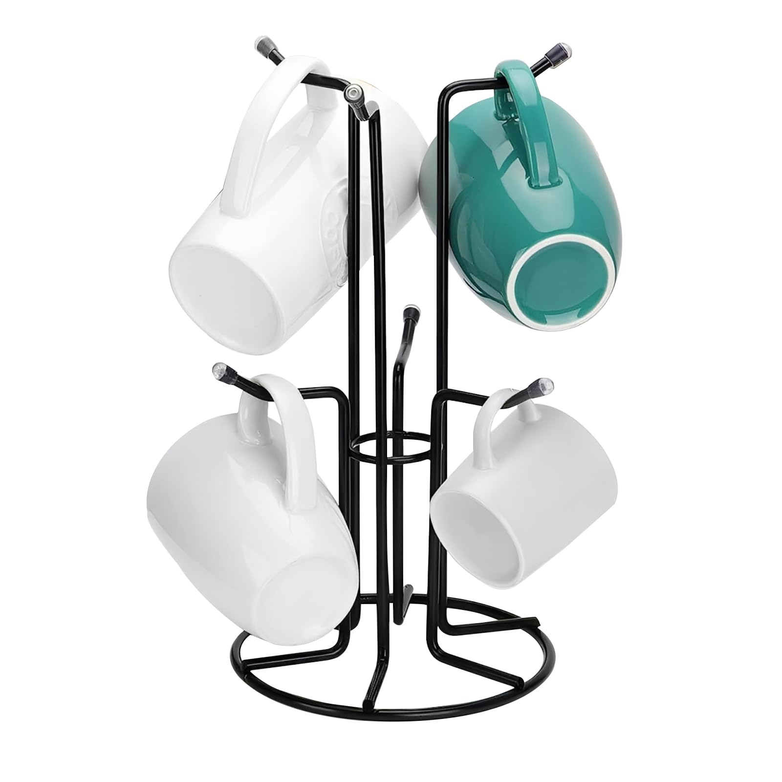 Yeqqzq Black Mug Tree For Large Cups, Counter Coffee Mug Holder With 6 Hooks, Metal Coffee Cup Holder Tree, Standing Rack For Countertop, Kitchen Counter Decor,