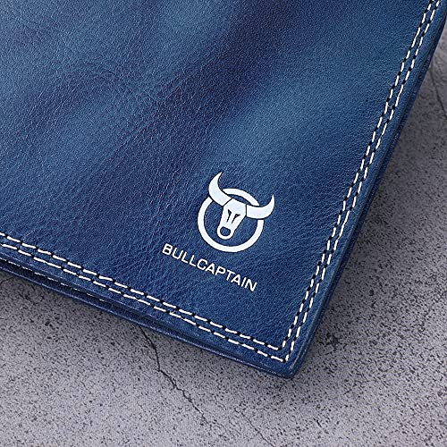 BULLCAPTAIN Men's Leather Wallet with Attached Flip Pocket RFID Protected Slim Bifold with 7 Credit Card Pockets (1-c-Skyblue) 6