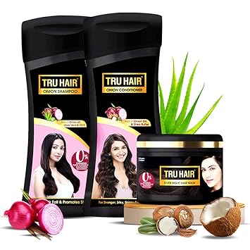 TRU HAIR Overnight Hair Mask-200gm, Onion Shampoo-200ml & Onion Conditioner-200ml - Combo Pack